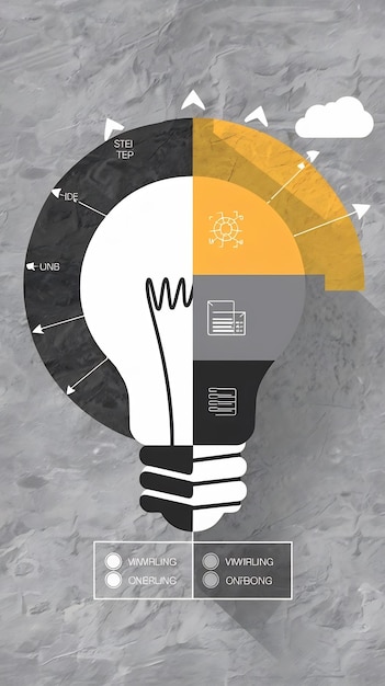 Infographic template with a light bulb divided on four elements symbolizing innovative ideas step