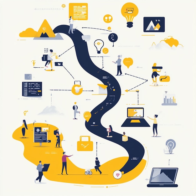 Photo infographic of a user journey map with key stages actions and touchpoints