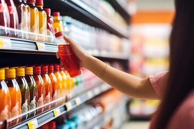 Informed consumer behavior woman comparing products in grocery store