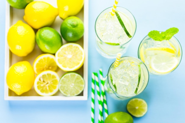 Infused water with fresh citrus fruits and ice.