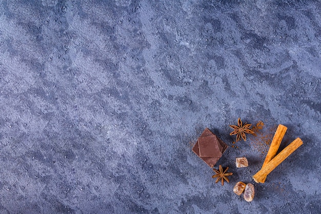 ingredient for hot drinks on blue background