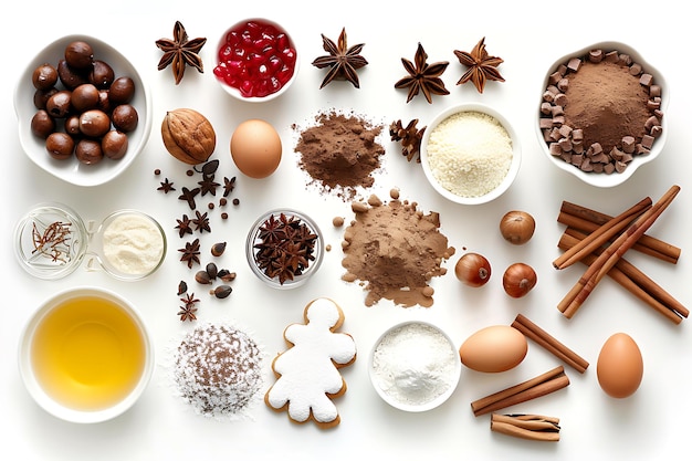 Ingredients for baking gingerbread cookies overhead view