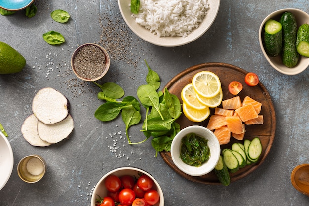 Ingredients for cooking poke bowl