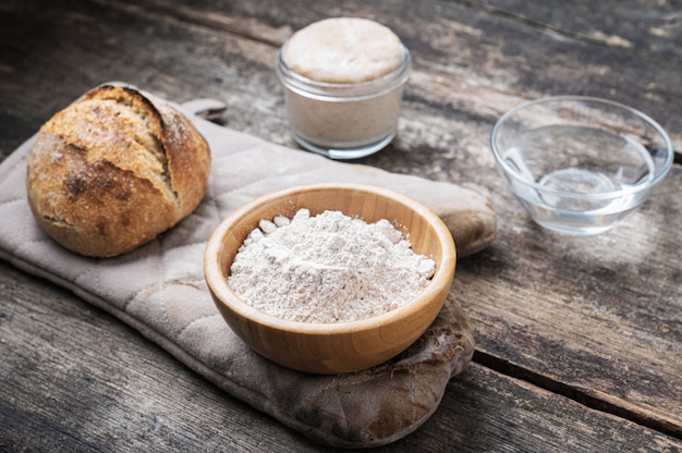 Ingredients for home made sourdough bread