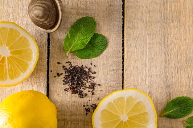 Ingredients for lemon and mint tea alternative medicine