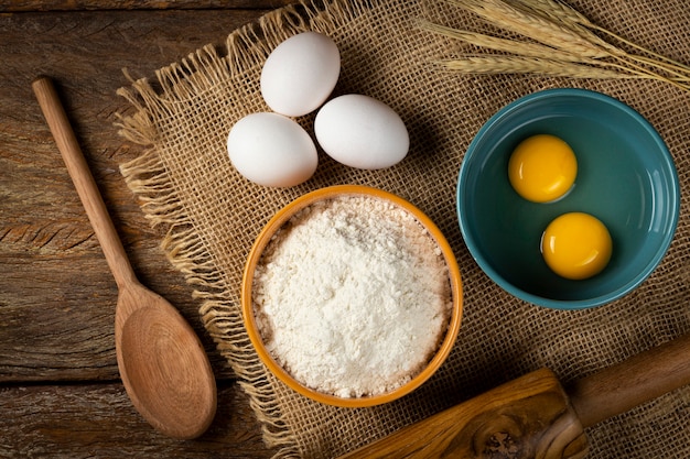 Photo ingredients for making a cake on the table