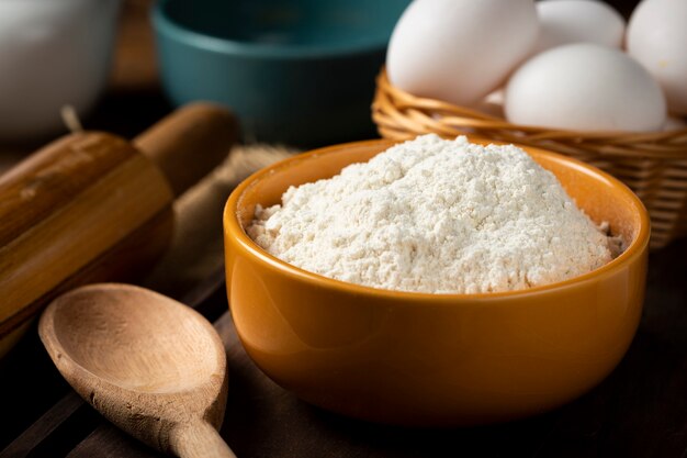 Ingredients for making a cake on the table