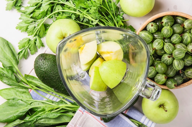 Ingredients for making healthy green smoothies