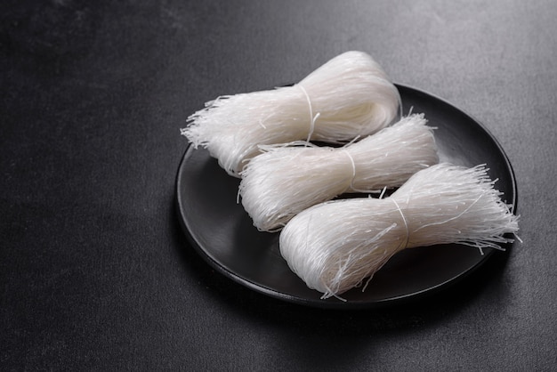 Ingredients for making rice noodles with vegetables and spices. Asian cuisine