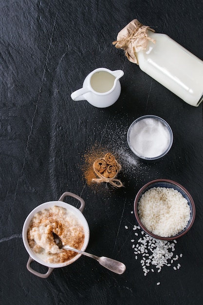 Ingredients for making rice pudding