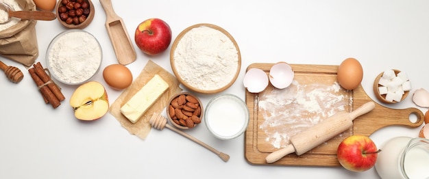 Ingredients for pie or cake cooking on light table