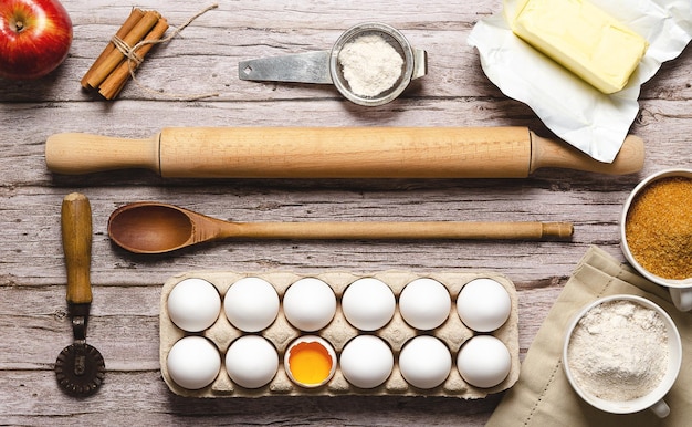 Ingredients for preparing an apple pie