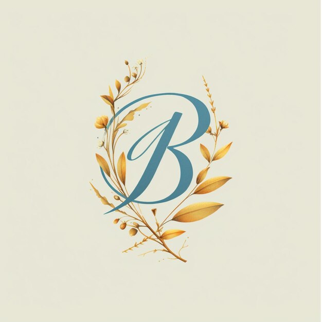 Initial letter B logo with golden leaves and flowers Elegant luxury logo template