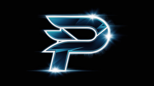 Initial letter P gaming sports style logo template light text effect with background