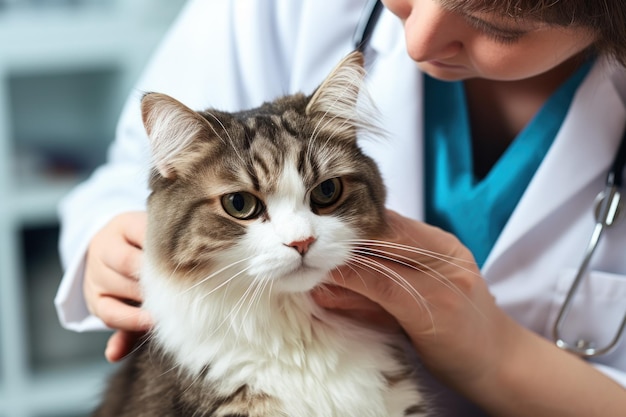 An injured cat is being checked up by a veterinarian at a vet clinic AI generated