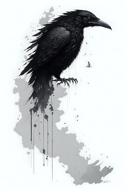 Photo ink drawing of a raven side view