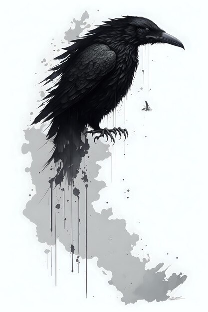 Photo ink drawing of a raven side view