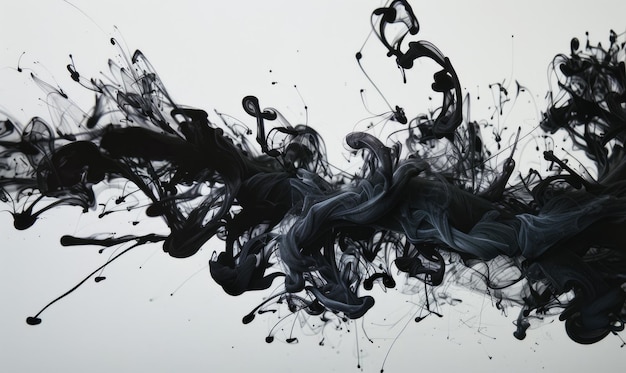 Ink explosion black tendrils spreading on white background