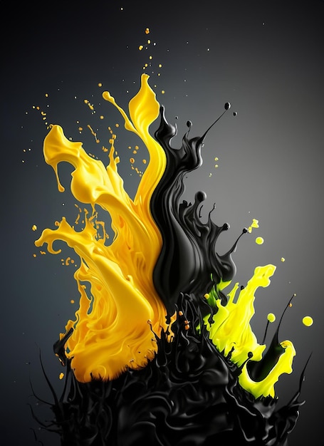 Ink Fusion Mesmerizing Yellow and Black Fluid Symphony