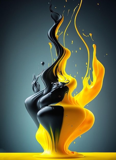 Ink Fusion Mesmerizing Yellow and Black Fluid Symphony