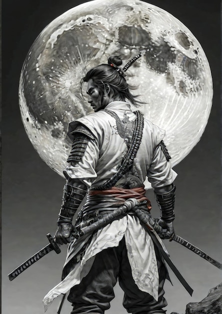 Ink Masterpiece Assassin Samurai in Moonlit Chains Generated by AI