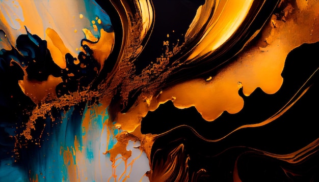 Ink paint abstraction closeup image Colorful abstract painting background Gold Oil paint with a high textured texture Generative Ai