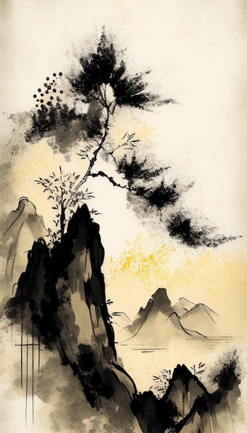 Ink painting Chinese classical Tang poetry style backgroundGenerative AI