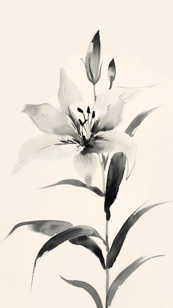 Ink painting minimal of lily flower petal plant