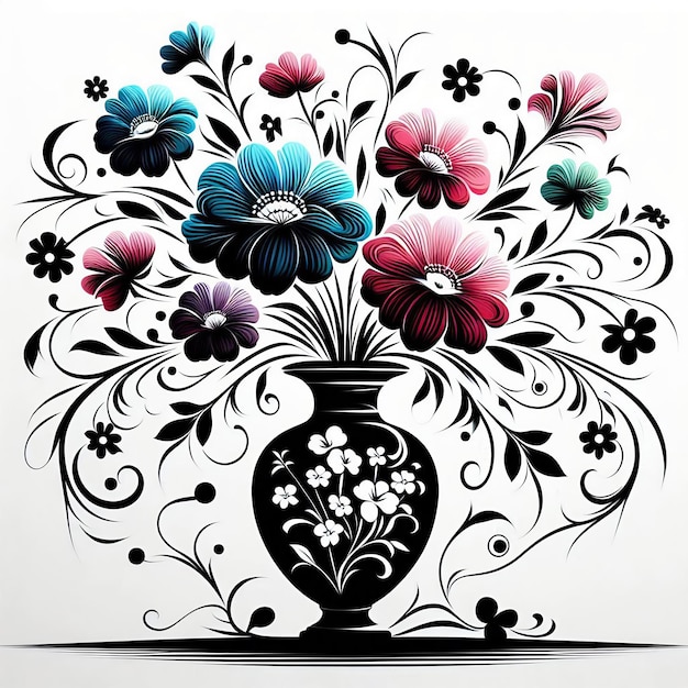 A ink painting vector illustrations of a flower in a vase background illustrations