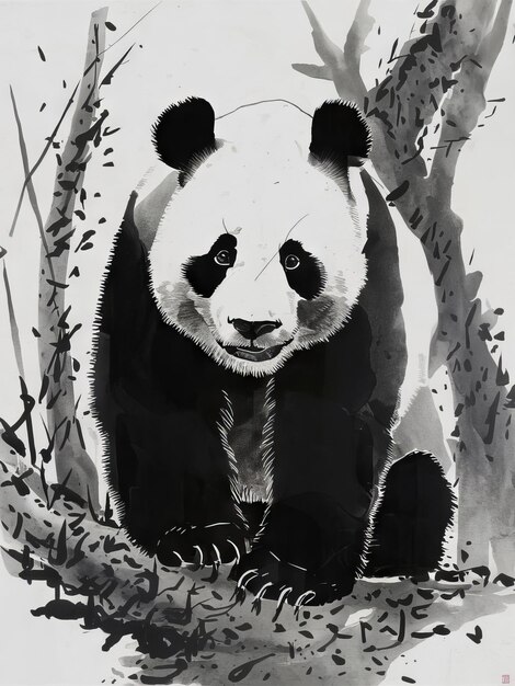 Ink sketch of adult panda bear