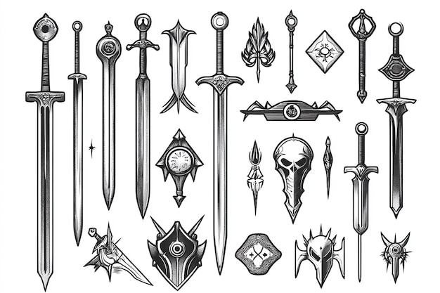 Photo ink tattoo flash art collection of ornate swords and daggers