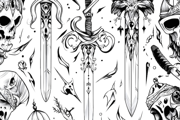 Photo ink tattoo flash art collection of ornate swords and daggers