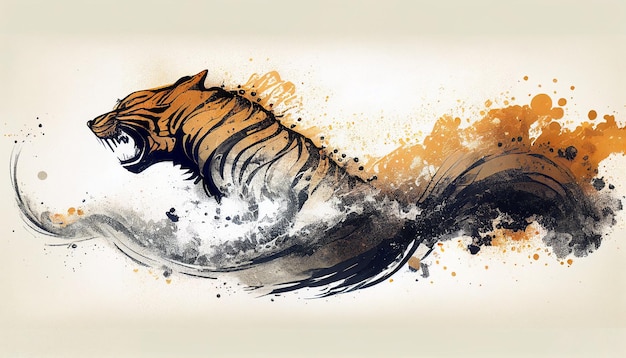 Ink texture wave tiger shape artistic illustration backgroundGenerative AI