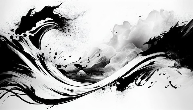 Ink texture waves soft black and white wavy backgroundGenerative AI