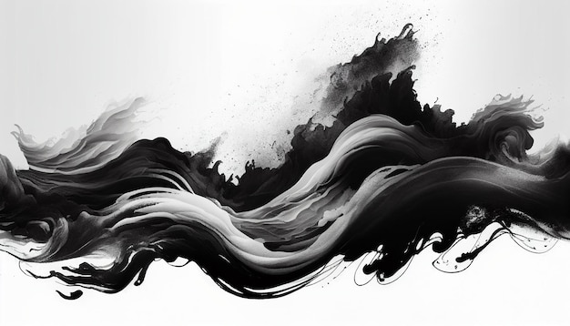 Ink texture waves soft black and white wavy backgroundGenerative AI