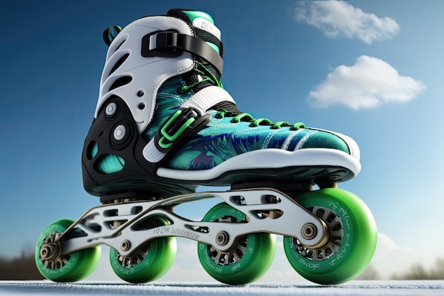 An inline skaters skates up close