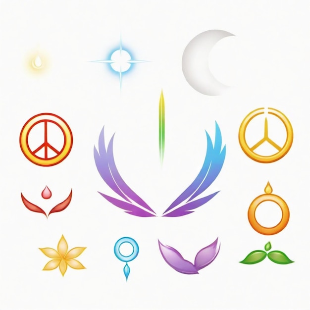 Photo inner peace symbols cartoon vector set white background isolated