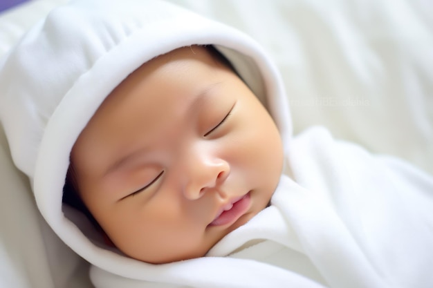 Innocence in Dreams Cute Asian Baby Sleeps Soundly Enveloped in a Blanket of Tender Care