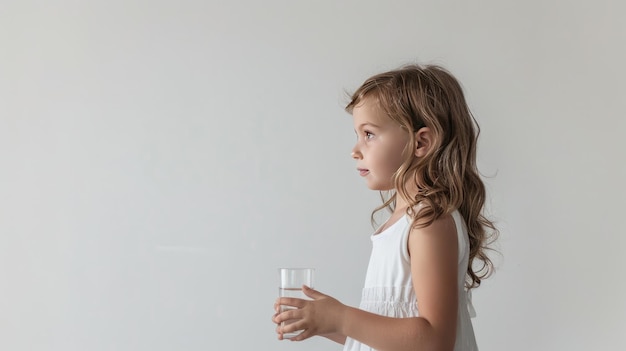 Innocence Quenched Young Girl Embracing Glass of Water