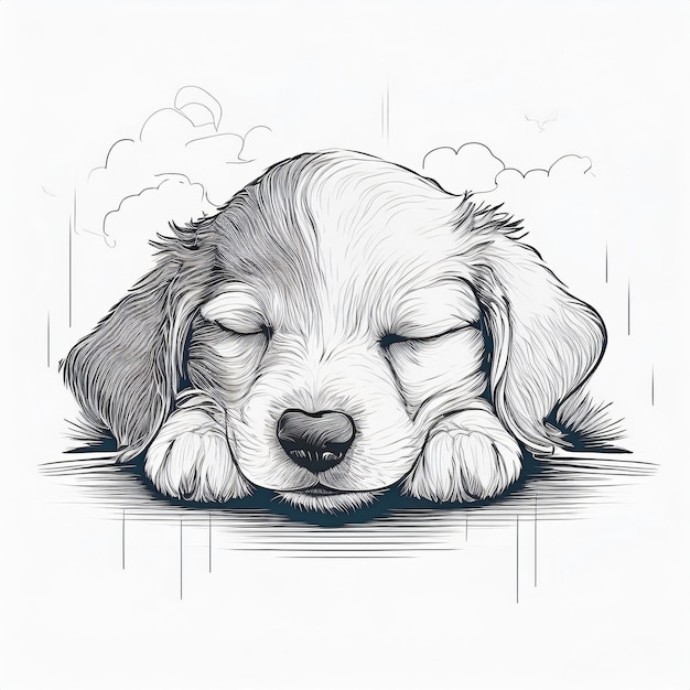 Photo innocence and tranquility captured a heartwarming black and white sketch of a sleeping puppy