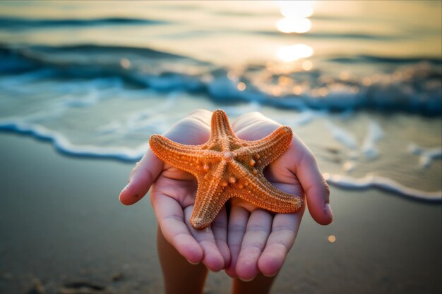 Innocence Unveiled A Starfish Graced by a Childs Touch on the Beach AR 32