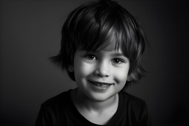 Innocent Black and White Portrait Little Boy with Tousled Hair