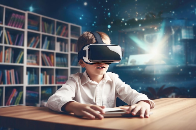 Innovating education schoolboy engaging with VR