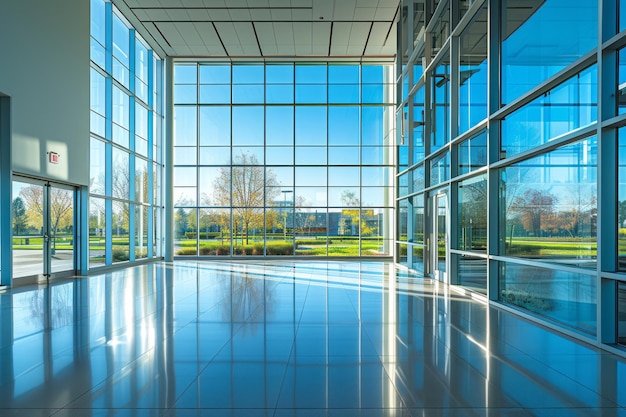 Innovation corridor in the center of solar energy research surrounded by glass walls offering views