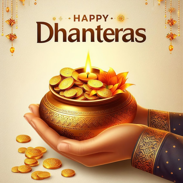 innovative abstract banner for Dhanteras Gold coin in pot and Goddess for Dhanteras and diwali