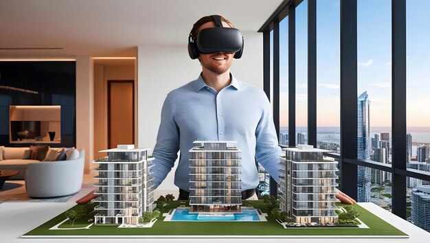 Photo innovative architectural planning with virtual reality a glimpse into luxury condo interiors