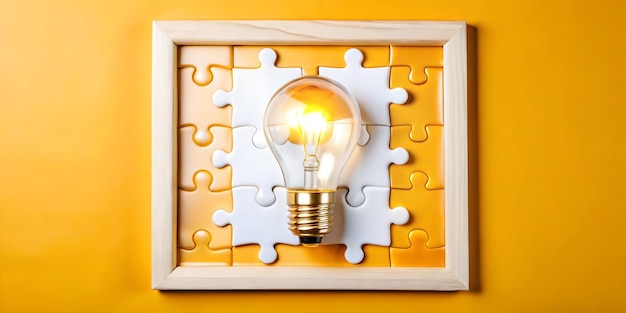 Innovative Border Frame with Light Bulb and Puzzle Pieces for Creative Problem Solving in Business S