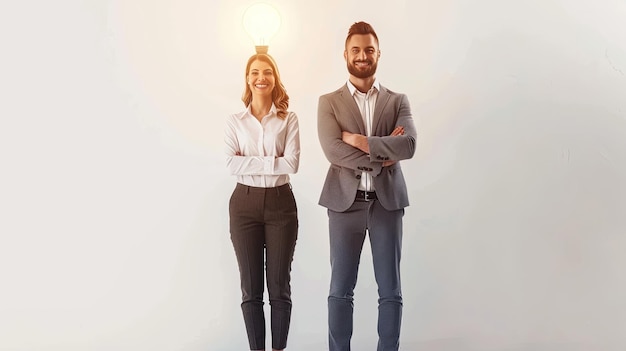 Innovative Business Breakthrough A Smiling Man and Woman Standing Proud with a Glowing Comet of