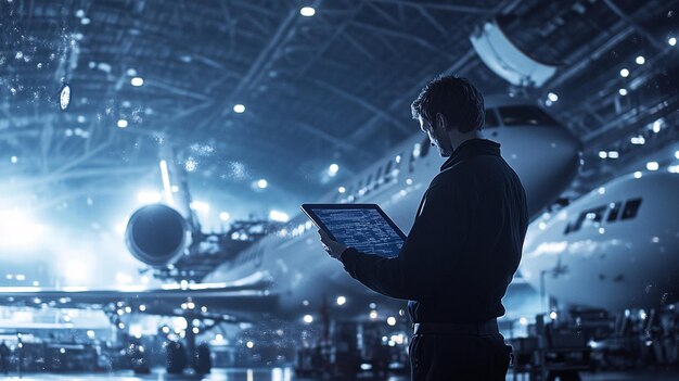 Photo innovative digital engineer overseeing aircraft operations