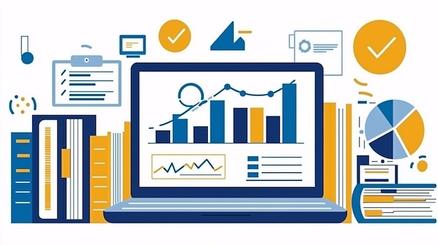 Innovative E Learning Space Featuring Laptop Surrounded by Charts Books and Interactive To